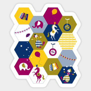 circus hexagons purple olive navy Sticker